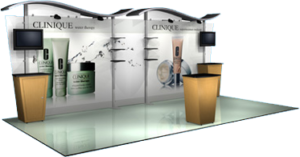 Trade show display with backwall and custom graphics