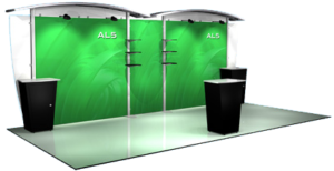 Trade show display with custom graphics and backwall