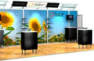 Trade show display with backwall and lights