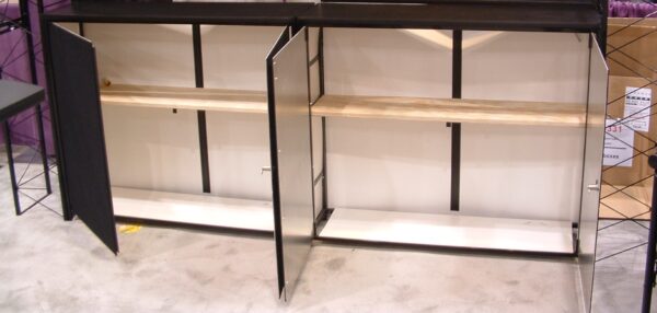 Locking storage cabinets with shelves