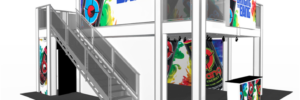 A graphic illustration of a double decker display